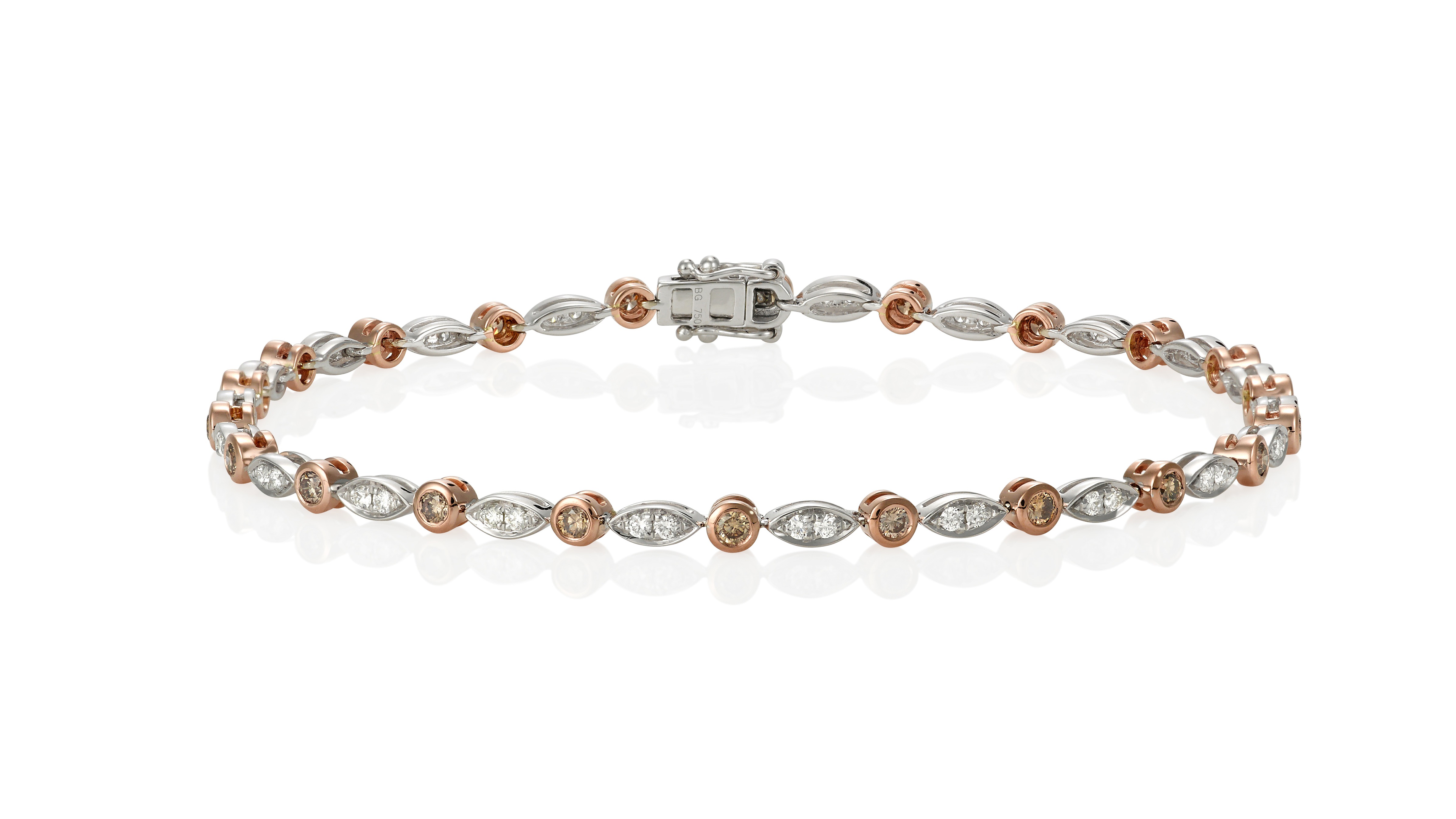 18ct White   Rose Gold Chocolate Diamond Bliss Bracelet. Featuring An Alternate Pattern Of White And Australian Chocolate Diamonds With A Total Diamond Weight Of 1.20ct 