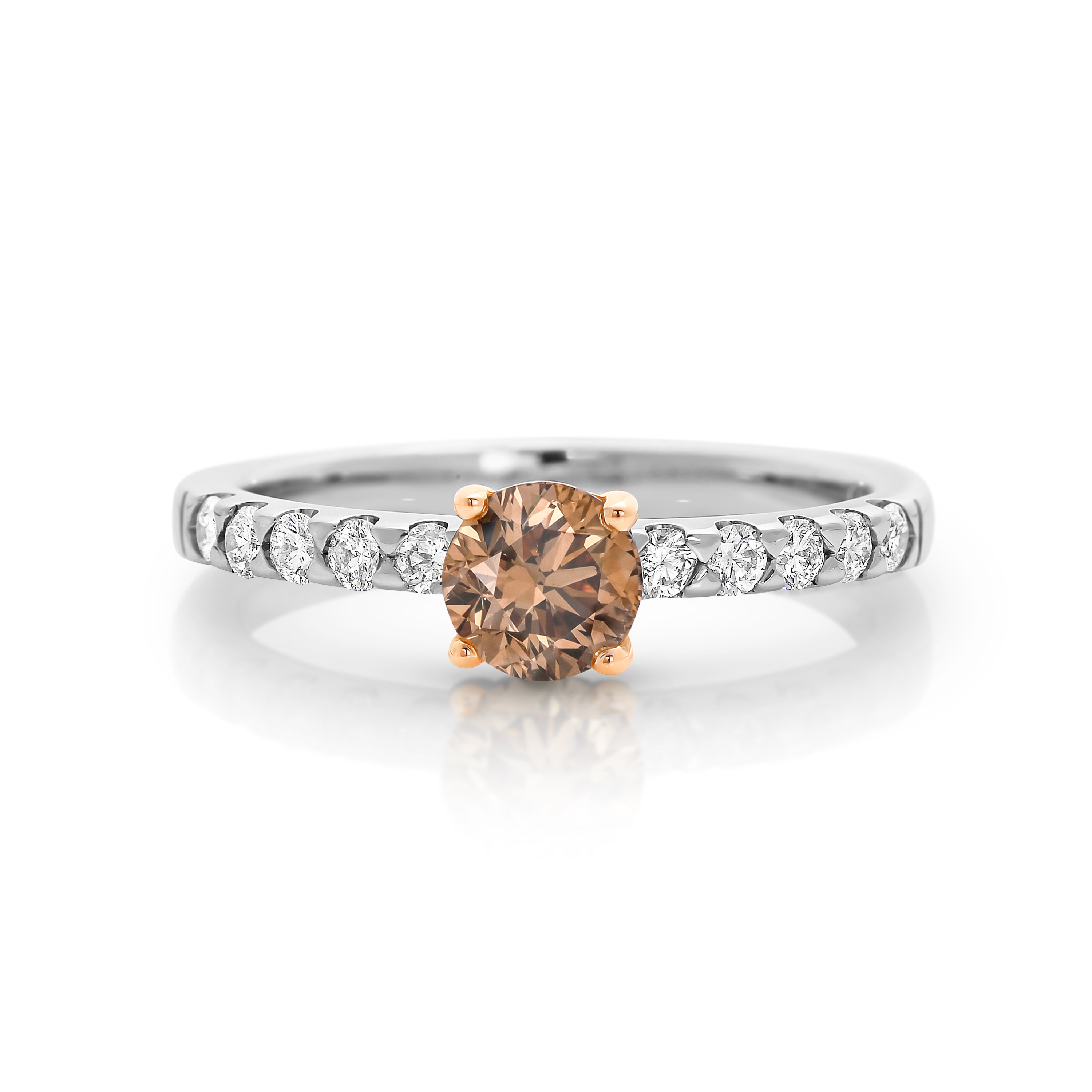 18ct White   Rose Gold Chocolate Diamond Legacy Engagement Ring. 0.70ct Brilliant Australian Chocolate Diamond Centre And A Claw Set Band Of 0.30ct Of Brilliant Whites Diamonds 